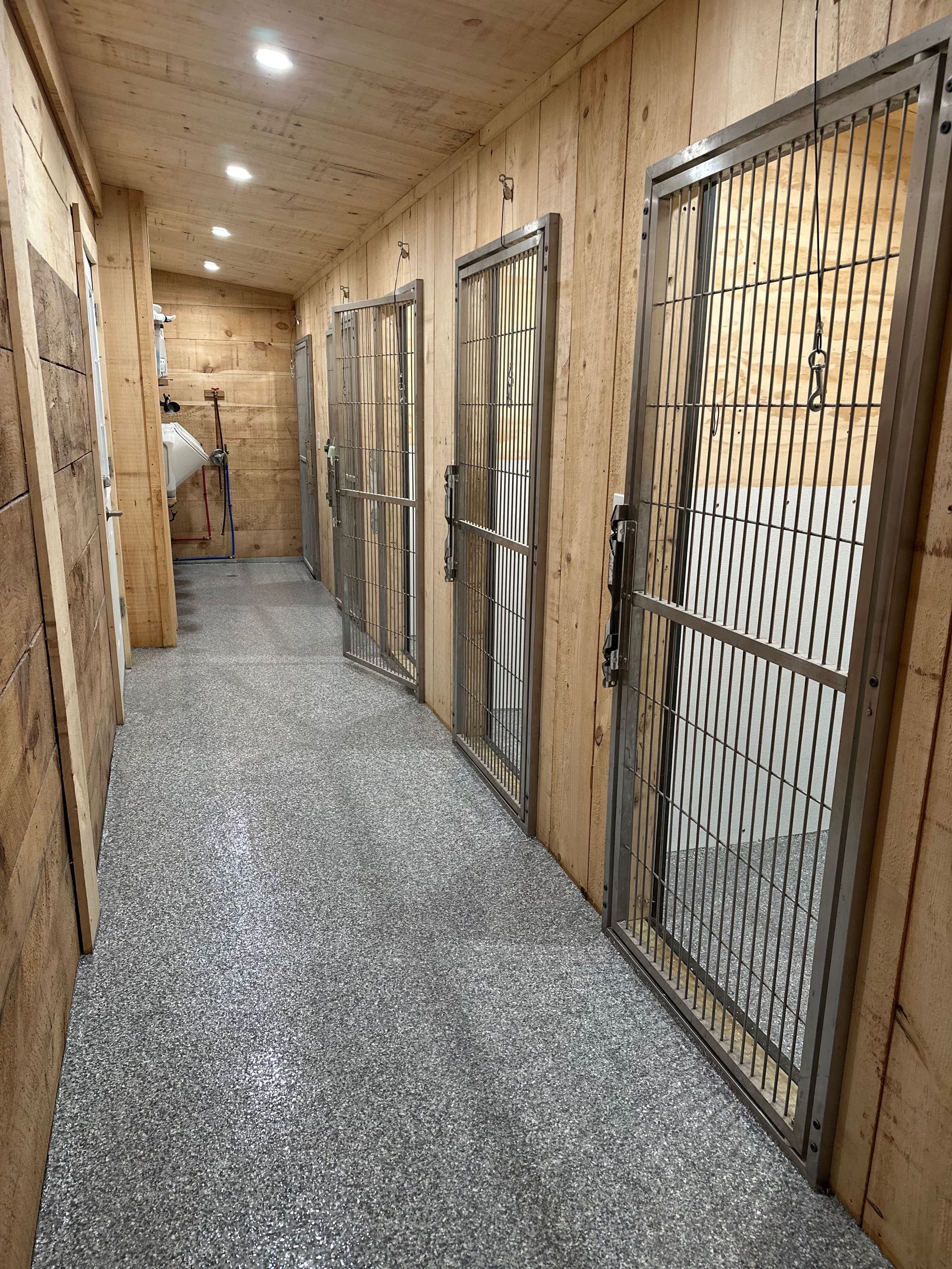 Dog kennel runs with seamless flake epoxy floors